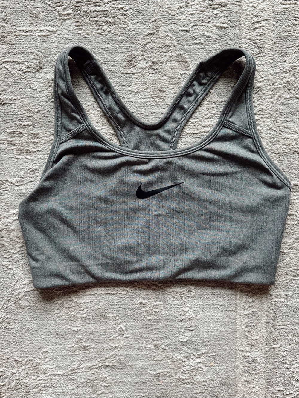 Nike Swoosh Athletic Classic Dri-Fit Carbon Gray Black Sports Bra Medium Impact